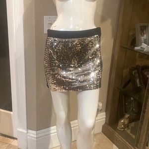 bebe Addiction Black/Silver Sequins Beaded Mini Skirt Sz S